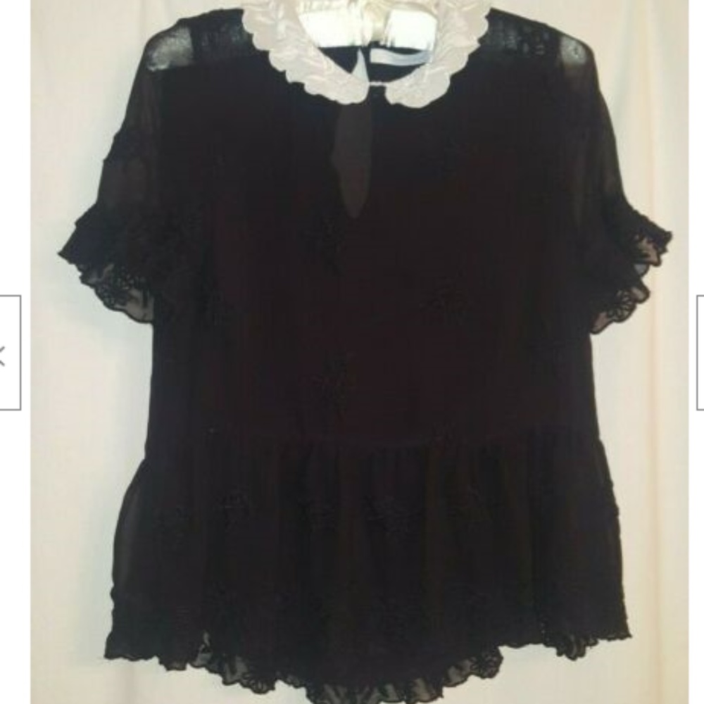 Zara Black Embroidered Short Sleeve Blouse - Picture 2 of 7